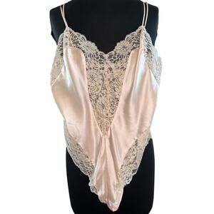VTG Patricia Fieldwalker ADAGIO Pink Silk Lace Lingerie Teddy Satin S Small NWT